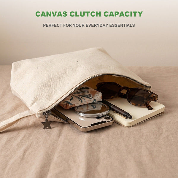 Naturel katoenen canvas clutch met ruimte voor dagelijkse benodigdheden - Pamusan.nl