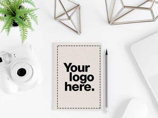 Canvas Cover Notebook – Custom Text, Logo, or Photo Print | 80 Blank Pages | Promotional Notepad — print detail | Pamusan
