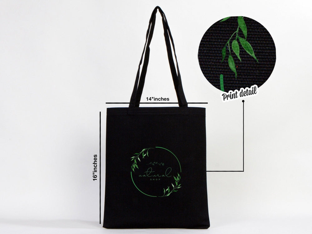 Canvas Custom Tote Bags Black 14"x16" – Personalized Logo Print - Pamusan.com