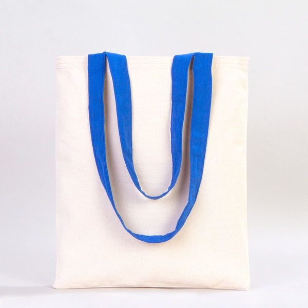 Canvas Purse with Blue Handles - 14" x 16" (35x40 cm) - 10 oz - Pamusan.com