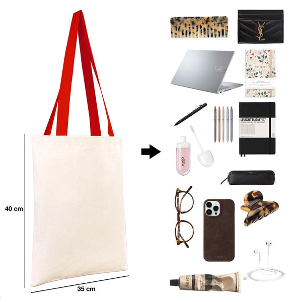 Canvas Purse with Red Handles - 14" x 16" (35x40 cm) - 10 oz - Pamusan.com