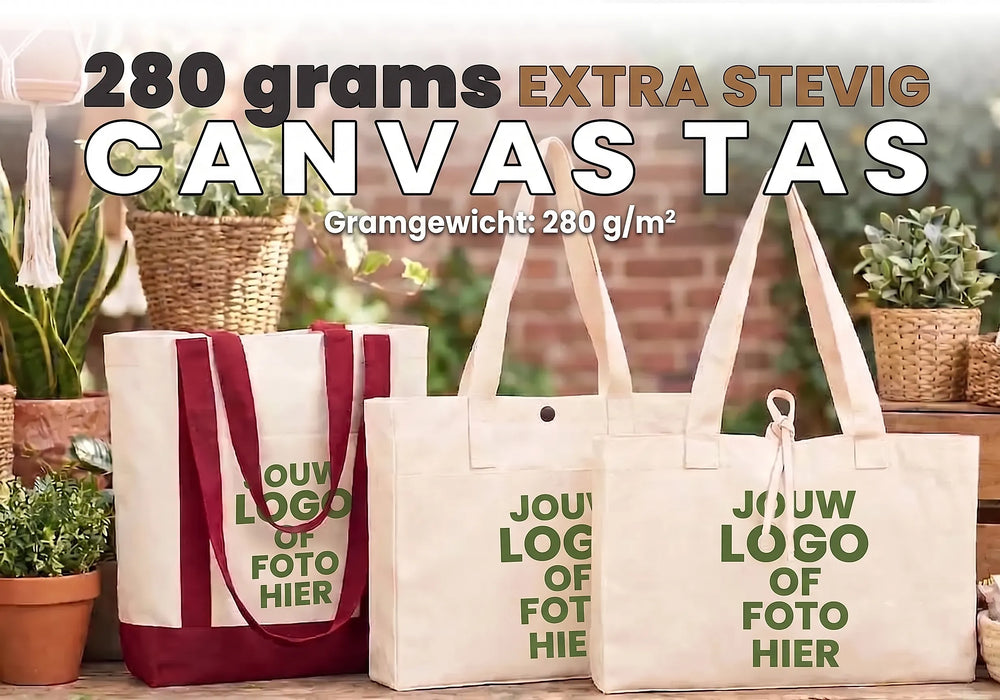 Extra stevige canvas tas 280 g/m2 met logo