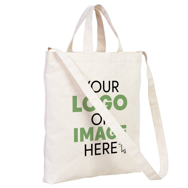 White tote bag with customizable text on a white background