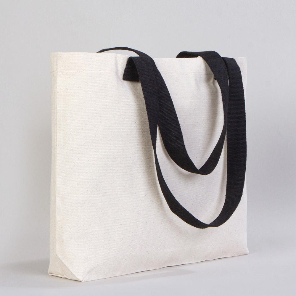 Canvas Tote Bag with Black Woven Handles – 18" × 14" × 3" (45 × 35 × 8 cm) – Thick 10 oz Cotton - Pamusan.com