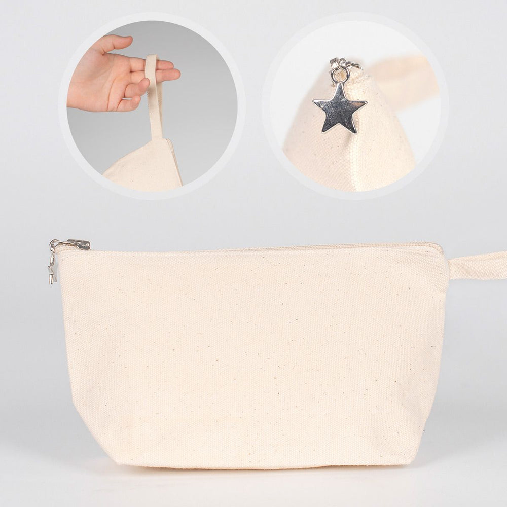 Naturel katoenen canvas etui met ritssluiting, polsbandje en stervormige ritstrekker - Pamusan.nl