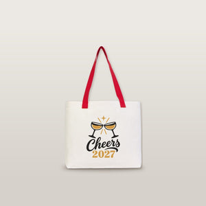 Canvas tas kerst – gebreide hengsels in beige, rood of zwart, 45 × 35 × 8 cm, 9 ontwerpen Happy New Year 2027 – katoen 320 g/m² - Pamusan.nl