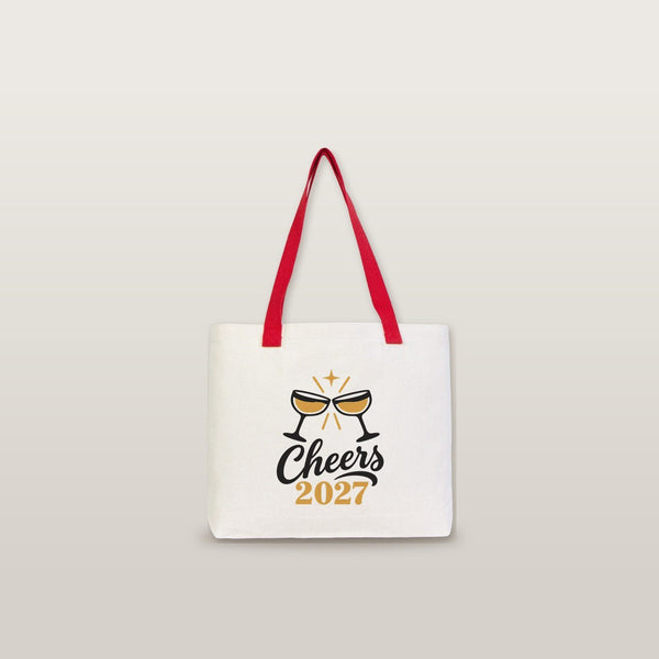 Canvas tas kerst – gebreide hengsels in beige, rood of zwart, 45 × 35 × 8 cm, 9 ontwerpen Happy New Year 2027 – katoen 320 g/m² - Pamusan.nl