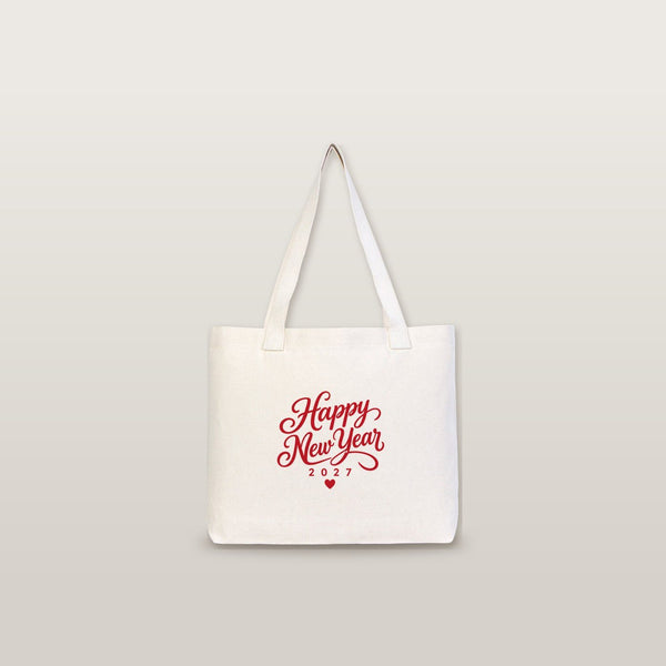 Canvas tas kerst – gebreide hengsels in beige, rood of zwart, 45 × 35 × 8 cm, 9 ontwerpen Happy New Year 2027 – katoen 320 g/m² - Pamusan.nl