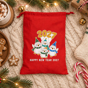 Stoffen cadeauzakjes Kerst – katoenen zak met koord 30 × 40 cm in rood, zwart of naturel, 9 ontwerpen voor Kerst & Nieuwjaar 2027 - Pamusan.nl