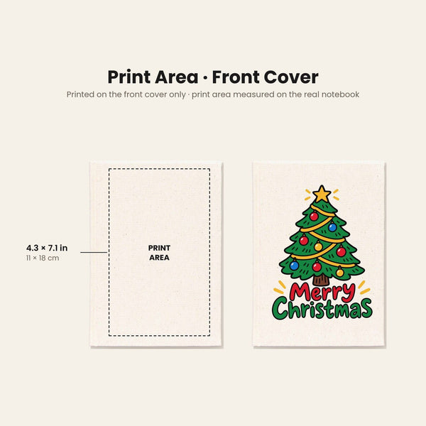 Kerst notitieboek – A5 notitieboek met canvas omslag 14 × 20 cm, 9 ontwerpen voor Kerst & Nieuwjaar 2027, naturel of zwart, 160 blanco pagina’s - Pamusan.nl