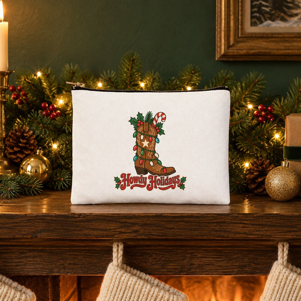 Kerst make-up tasje – 9 ontwerpen Kerst & Nieuwjaar 2027, etui met rits 21 × 15 cm – katoenen gabardine - Pamusan.nl