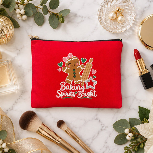 Kerst make-up tasje – 9 ontwerpen Kerst & Nieuwjaar 2027, etui met rits 21 × 15 cm – katoenen gabardine - Pamusan.nl