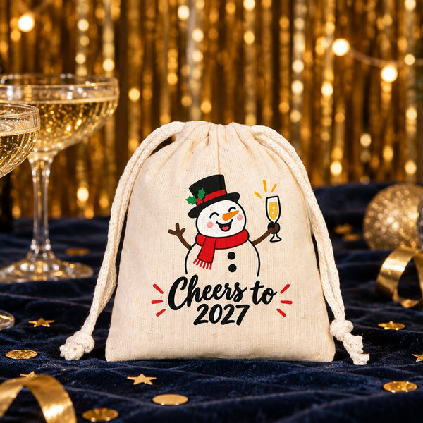 Christmas Treat Bags Bulk – Small Cotton Muslin Drawstring Gift Bags 4" × 5" (10 × 13 cm), Red, Green or Natural Cord, 9 Holiday & New Year 2027 Designs - Pamusan.com