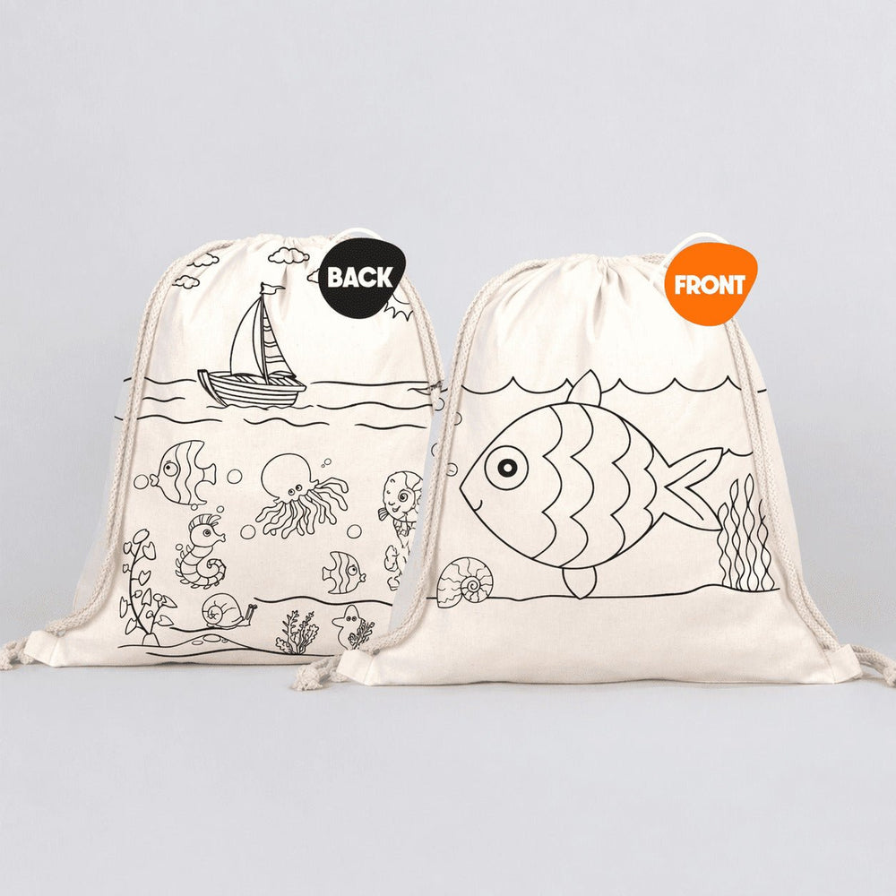 Washable Drawstring Fun Set | 5 Colorable Drawstring Bags 14"x16"+ 12 - Color Marker Set - Pamusan.com