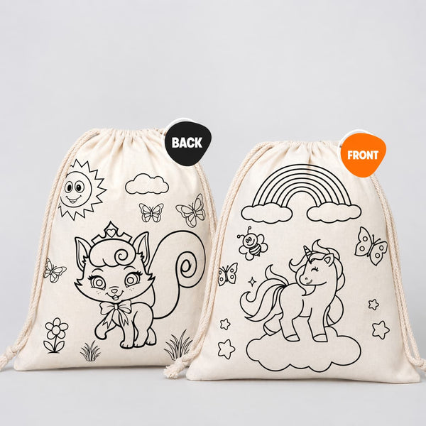 Class Painting Set – 25 Colorable Cotton Drawstring Bags 14"x16" + 4 Red Apple 12 - Color Paint Marker - Pamusan.com