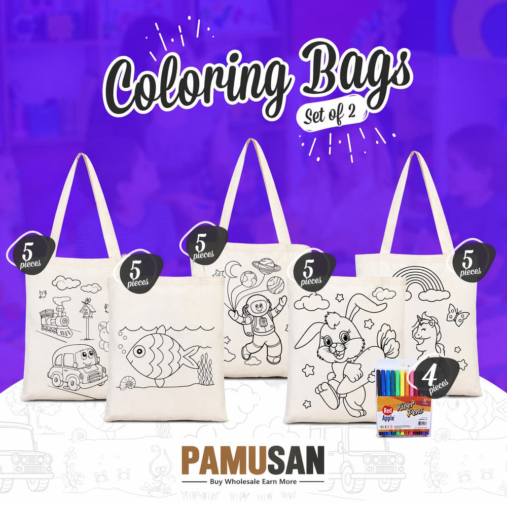 Class Painting Set – 25 Colorable Cotton Tote Bags 14"x16" + 4 Red Apple Fabric Paint Marker Sets - Pamusan.com