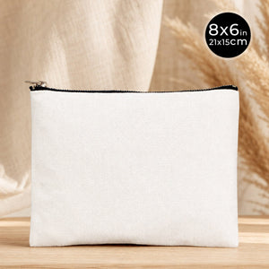 Clutch Bag White 8"x6" – Cotton Zipper Cosmetic & Makeup Pouch - Pamusan.com