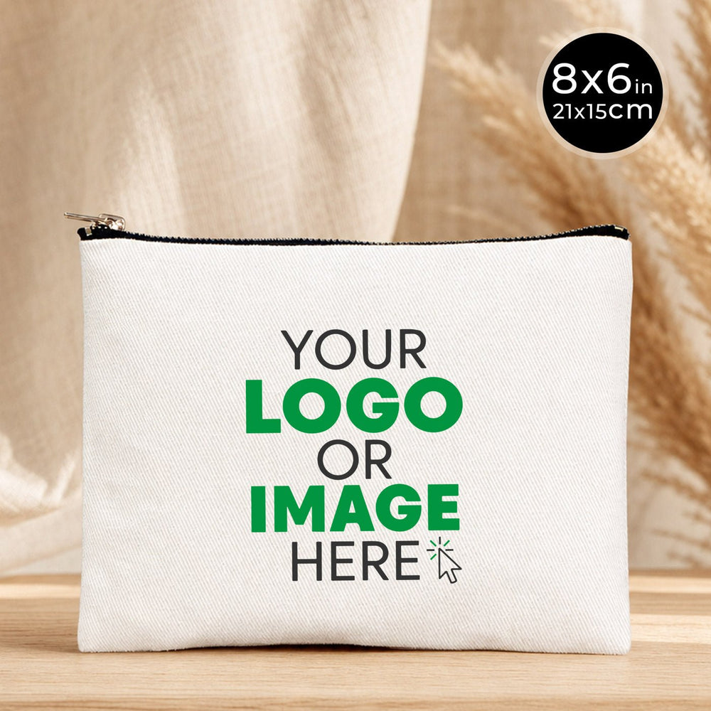 Clutch Bag White 8"x6" – Custom Logo Cotton Makeup & Personalized Cosmetic Pouch - Pamusan.com