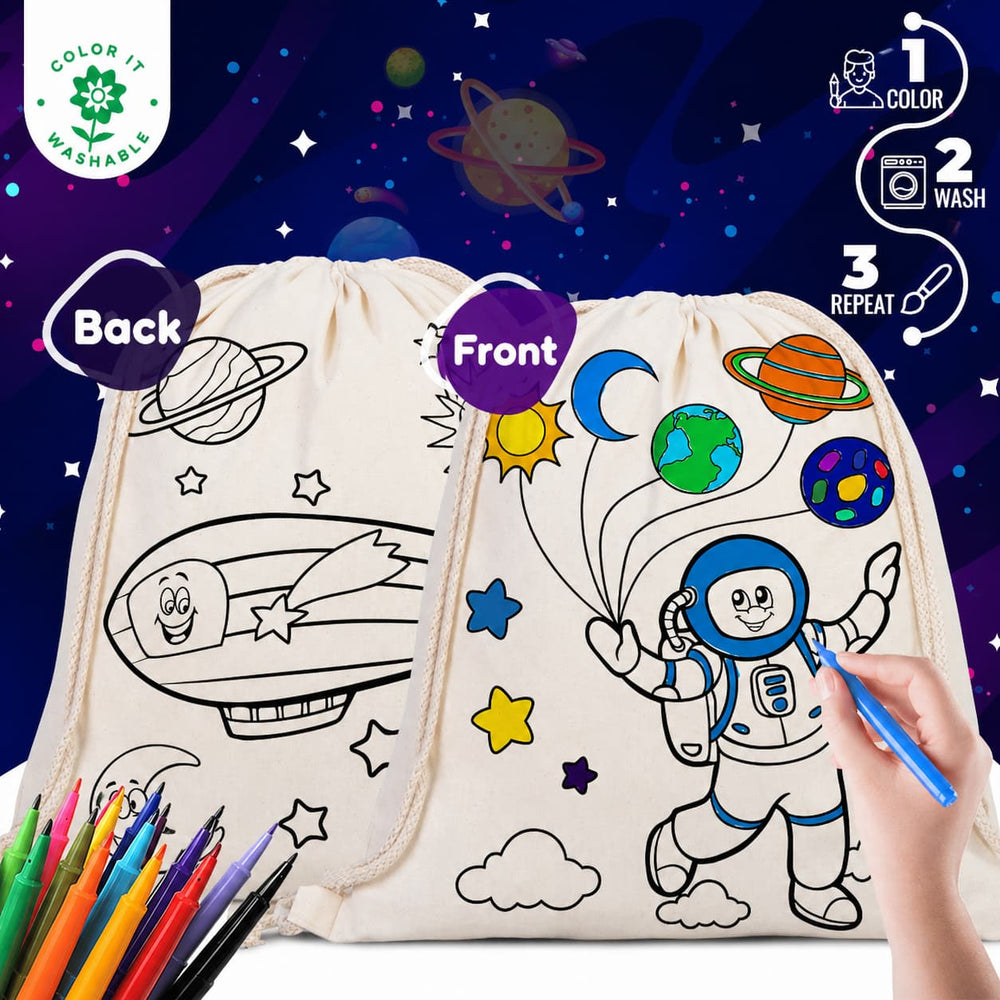 Colorable Astronaut & Zeppelin Rope Drawstring Backpack 14"×16" (35×40 cm) - Pamusan.com