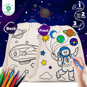 Colorable Astronaut & Zeppelin Rope Drawstring Backpack 14"×16" (35×40 cm) - Pamusan.com