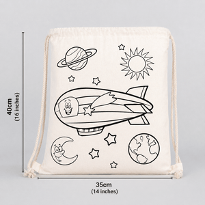 Colorable Astronaut & Zeppelin Rope Drawstring Backpack 14"×16" (35×40 cm) - Pamusan.com