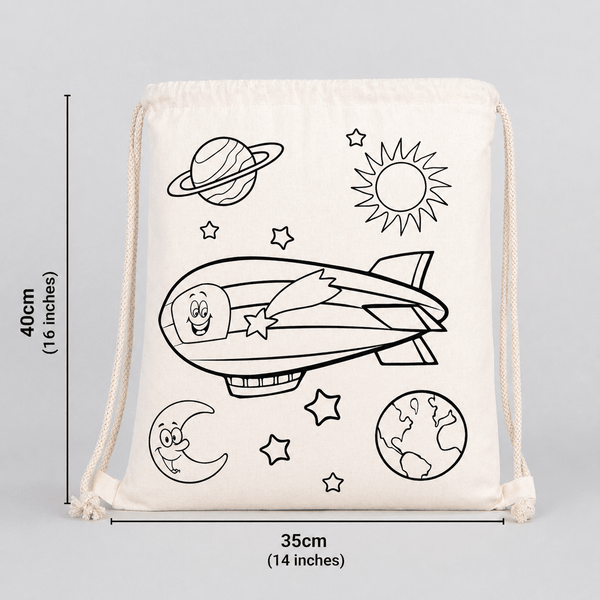 Colorable Astronaut & Zeppelin Rope Drawstring Backpack 14"×16" (35×40 cm) - Pamusan.com