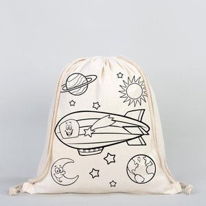 Colorable Astronaut & Zeppelin Rope Drawstring Backpack 14"×16" (35×40 cm) - Pamusan.com
