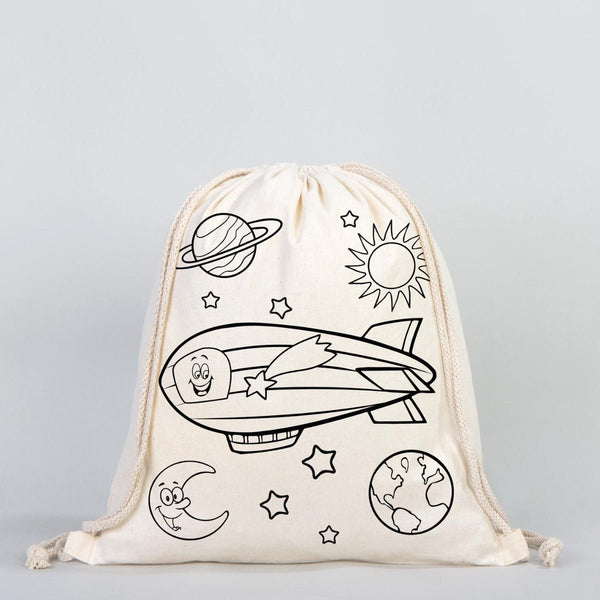 Colorable Astronaut & Zeppelin Rope Drawstring Backpack 14"×16" (35×40 cm) - Pamusan.com