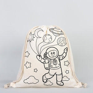 Colorable Astronaut & Zeppelin Rope Drawstring Backpack 14"×16" (35×40 cm) - Pamusan.com