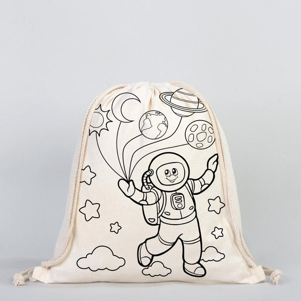 Colorable Astronaut & Zeppelin Rope Drawstring Backpack 14"×16" (35×40 cm) - Pamusan.com