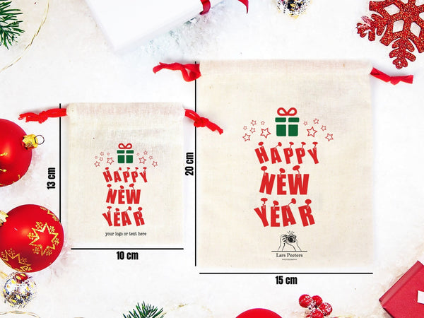 Colorful Happy New Year Bags - Personalized Cotton Pouch Gifts | Custom Drawstring Rope - Wholesale Bags - Pamusan.com