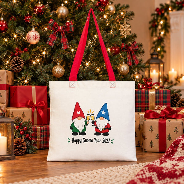 Stoffen tas voor kerst met gekleurde hengsels – 40 × 35 cm, zwart, rood of oranje, 9 ontwerpen voor Kerst & Nieuwjaar 2027 – katoen - Pamusan.nl