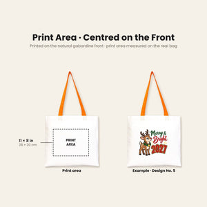 Stoffen tas voor kerst met gekleurde hengsels – 40 × 35 cm, zwart, rood of oranje, 9 ontwerpen voor Kerst & Nieuwjaar 2027 – katoen - Pamusan.nl