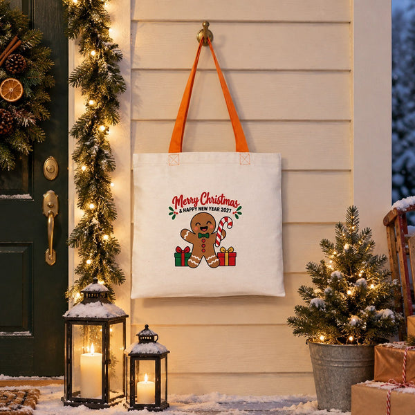 Stoffen tas voor kerst met gekleurde hengsels – 40 × 35 cm, zwart, rood of oranje, 9 ontwerpen voor Kerst & Nieuwjaar 2027 – katoen - Pamusan.nl