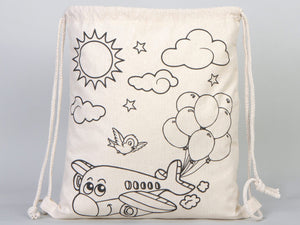 Kids Coloring Drawstring Bag Cotton School Bag with Car Design (No Pencil Included) — detail view | Pamusan