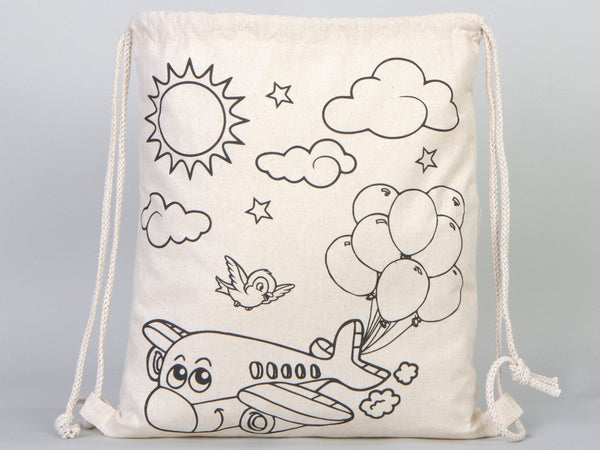 Kids Coloring Drawstring Bag Cotton School Bag with Car Design (No Pencil Included) — detail view | Pamusan