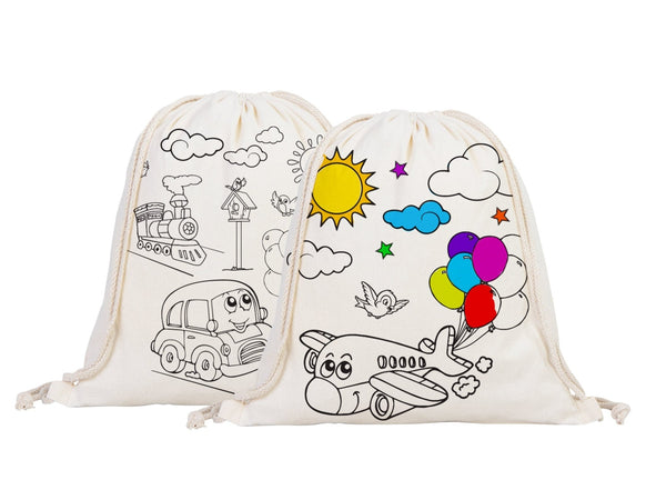 Kids Coloring Drawstring Bag Cotton School Bag with Car Design (No Pencil Included) — view 9 | Pamusan