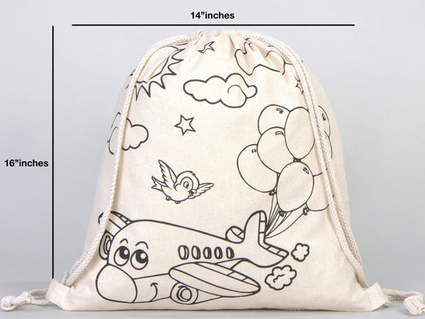 Kids Coloring Drawstring Bag Cotton School Bag with Car Design (No Pencil Included) — view 7 | Pamusan