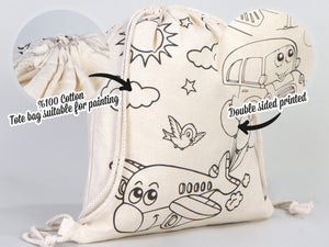 Kids Coloring Drawstring Bag Cotton School Bag with Car Design (No Pencil Included) — view 6 | Pamusan