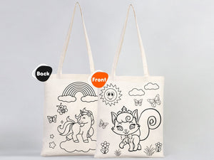Coloring Tote Bag for Kids – Unicorn & Cat Design – Washable Cotton Art Bag (No Pencil) — alternate view | Pamusan
