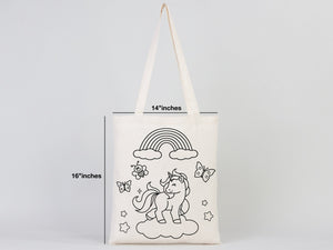 Coloring Tote Bag for Kids – Unicorn & Cat Design – Washable Cotton Art Bag (No Pencil) — lifestyle view | Pamusan