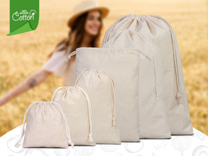 Cotton bags with Drawstring 12"W x 16"H (30 cm x 40 cm) Personalzed Cotton bags, Custom Muslin Bags - Pamusan.com