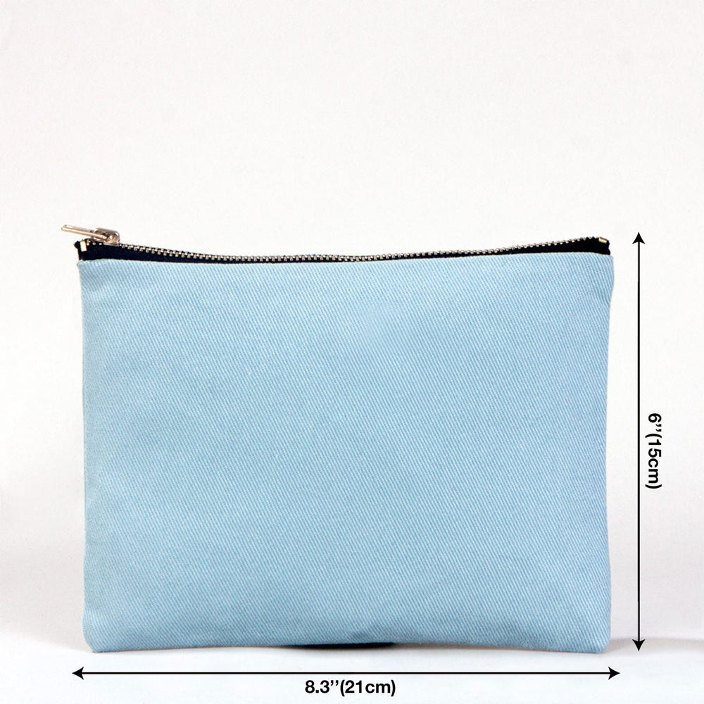 Cotton Clutch Bag Light Blue – 8"x6" Reusable Cosmetic Pouch - Pamusan.com