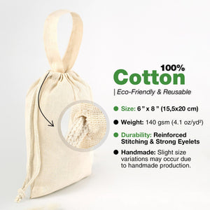 Cotton Drawstring Pouch 6"x8" | Natural Favor Bag with Short Handle - Pamusan.com