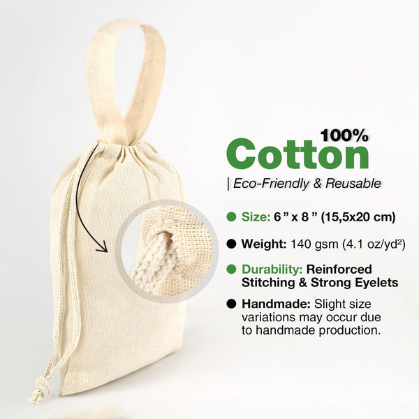 Cotton Drawstring Pouch 6"x8" | Natural Favor Bag with Short Handle - Pamusan.com