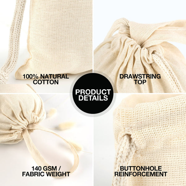 Cotton Drawstring Pouch 6"x8" | Natural Favor Bag with Short Handle - Pamusan.com