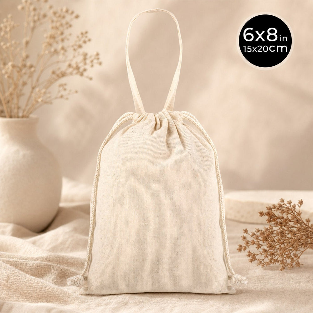 Cotton Drawstring Pouch 6"x8" | Natural Favor Bag with Short Handle - Pamusan.com