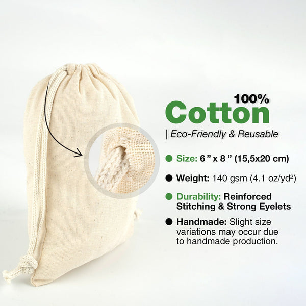 Cotton Drawstring Pouch 6"x8" | Natural Favor & Gift Bag - Pamusan.com