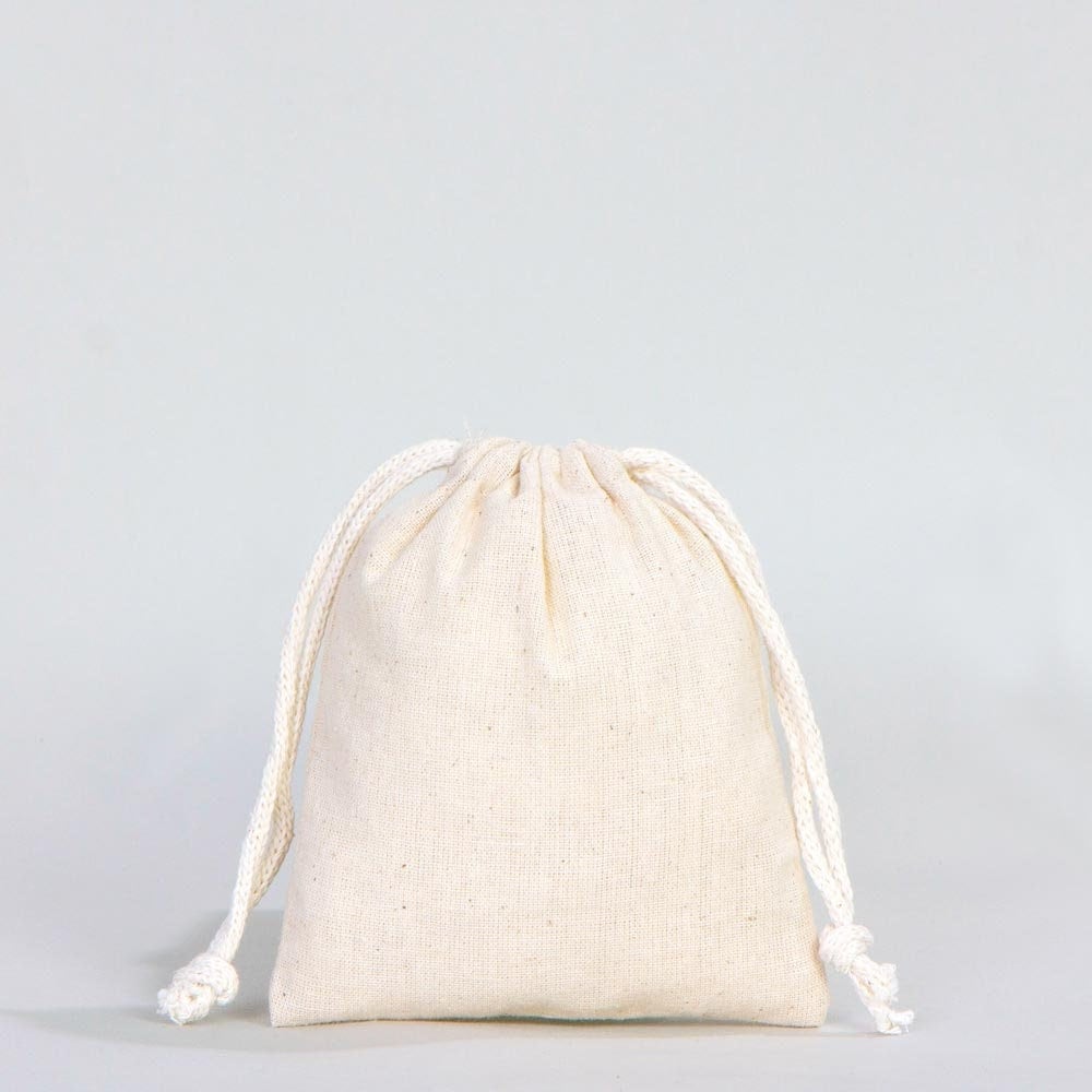 Naturel katoenen zakje met trekkoord van 10 x 13 cm voor duurzame productverpakking