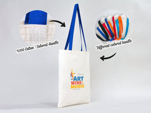 Cotton Tote Bag 14"x16" with Saks Blue Handles – Reusable Eco - Friendly Tote - Pamusan.com